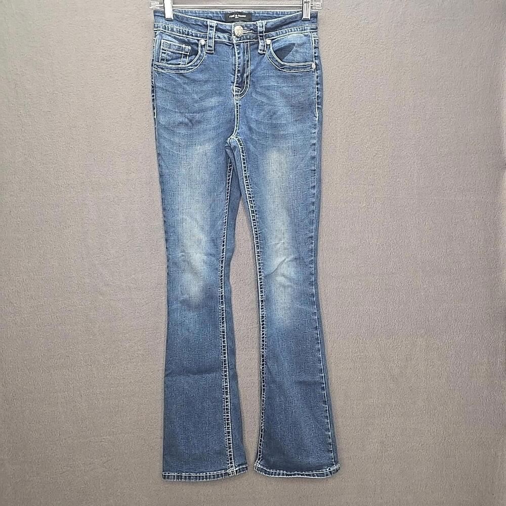 Fire & Rain Bling Jeans 3 Low Rise Bootcut Feather Rhinestone AS-IS Flaw